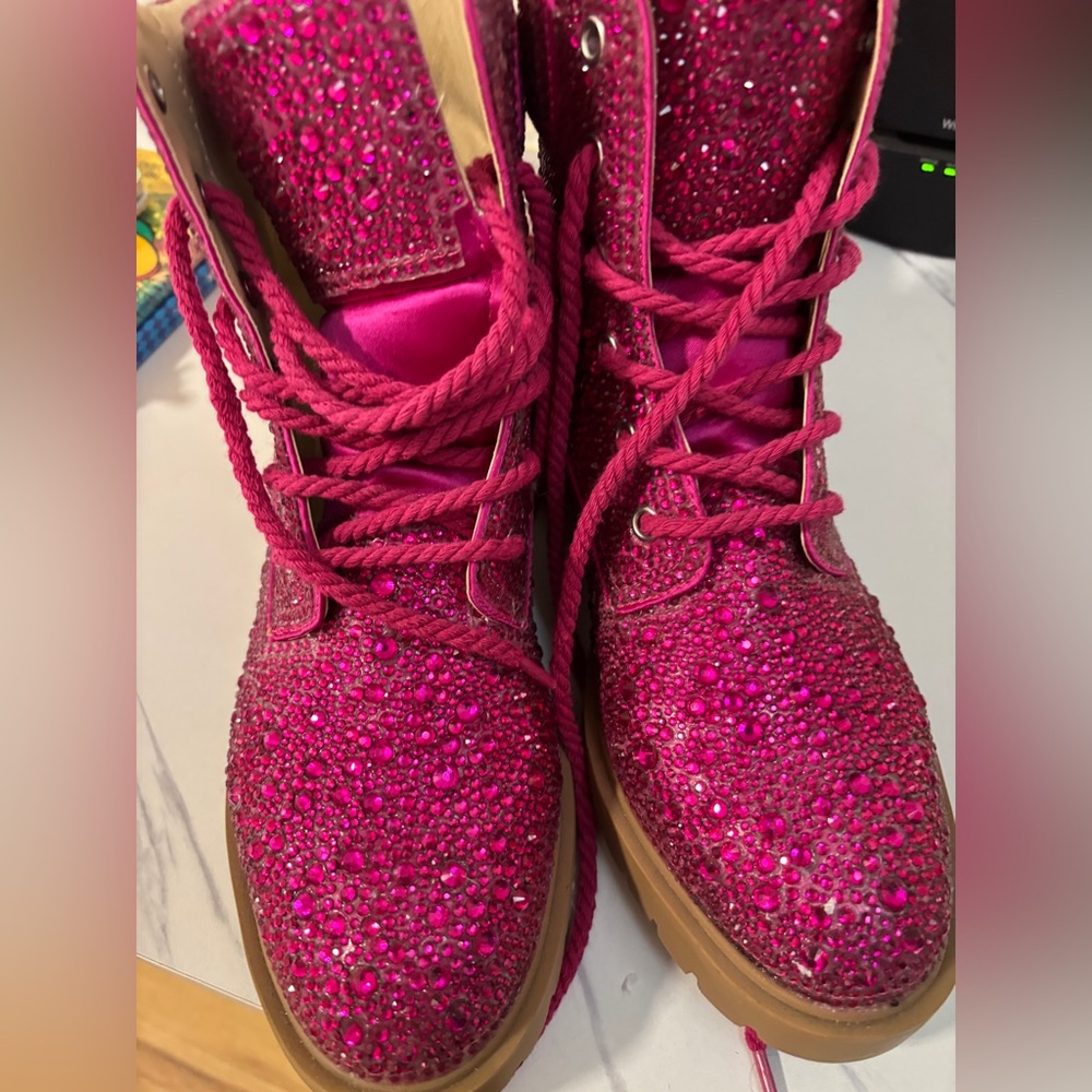 Betsey Johnson Fuchsia Crystal Combat Boots